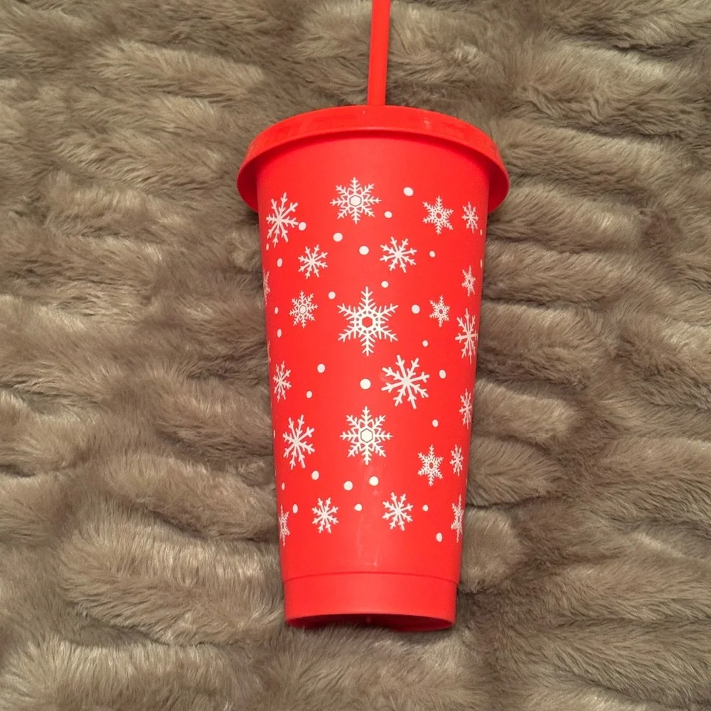 Red Snowflake Tumbler with Straw